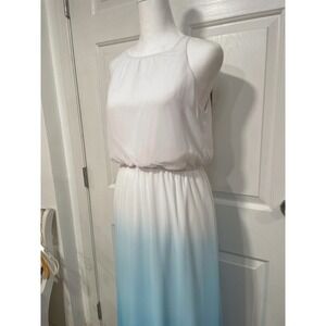 NEW Dip Dye Ombre Maxi Dress LC Lauren‎ Conrad Sleeveless White Blue S 6 Flowy